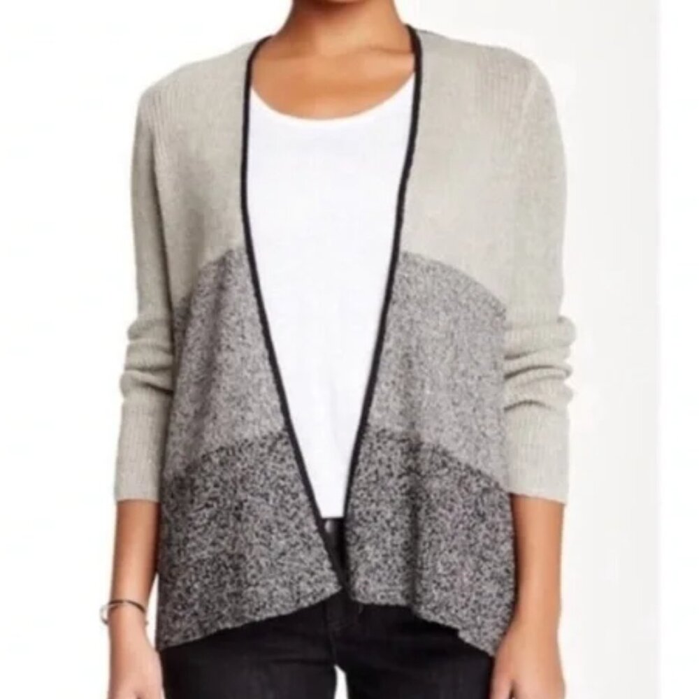 EILEEN FISHER OPEN FRONT CARDIGAN SWEATER WOOL ORGANIC LINEN KNIT sz XXS